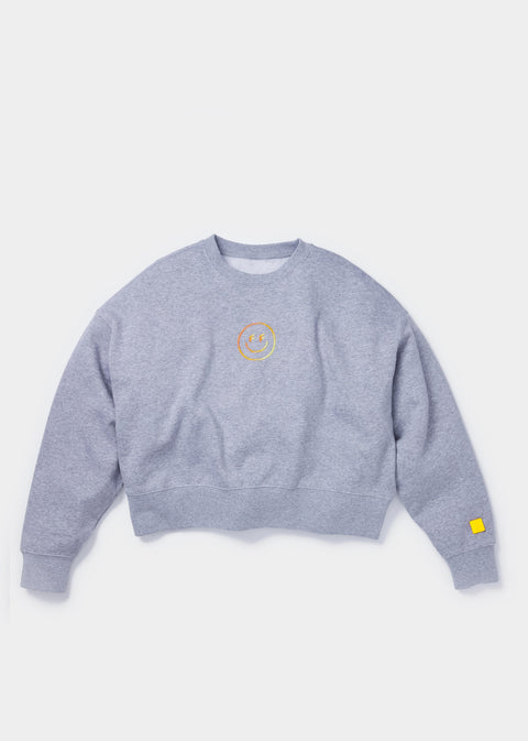 Cropped Smiley Crew Neck in Athletic Heather